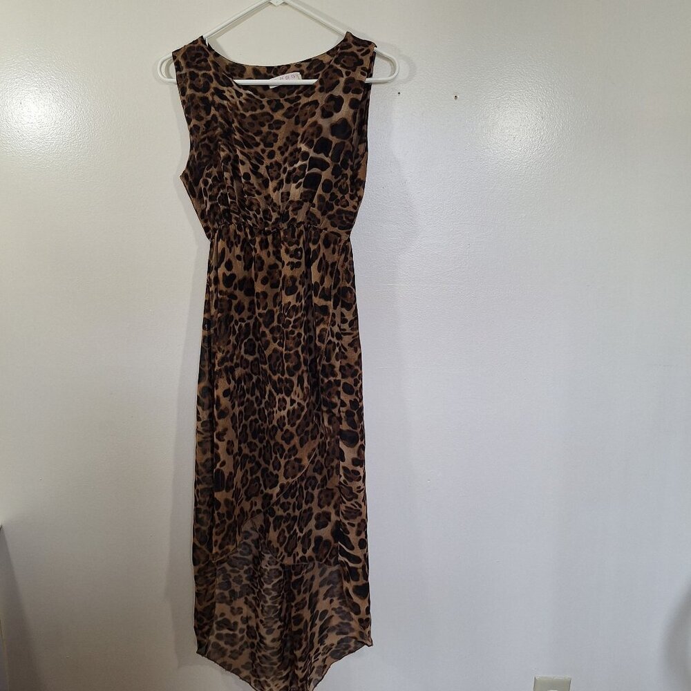 Heramay high low leopard print sleeveless dress